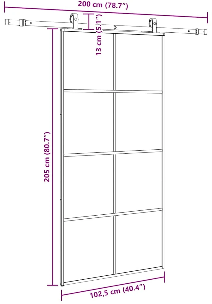 Stumdomos durys su furnitūra, juodos, 102,5x205 cm, ESG stiklas
