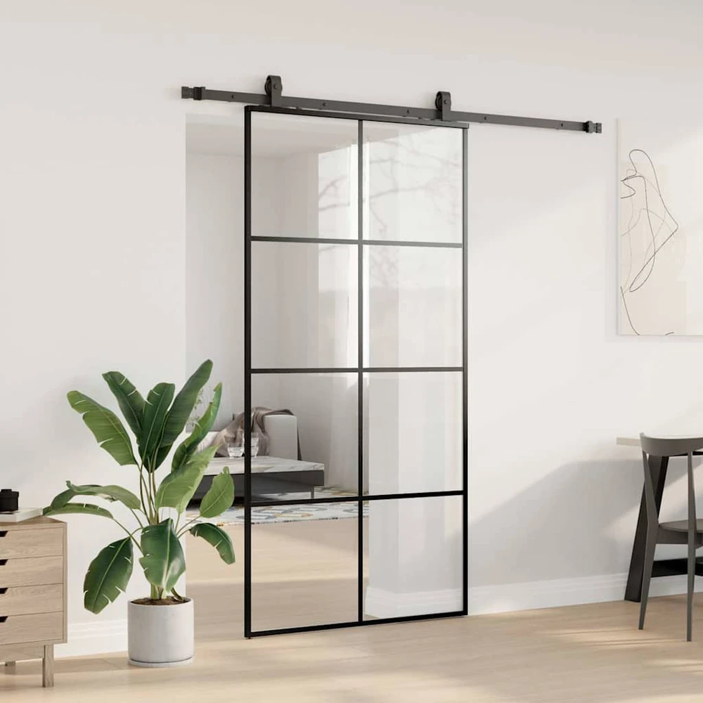 Stumdomos durys su furnitūra, juodos, 102,5x205 cm, ESG stiklas