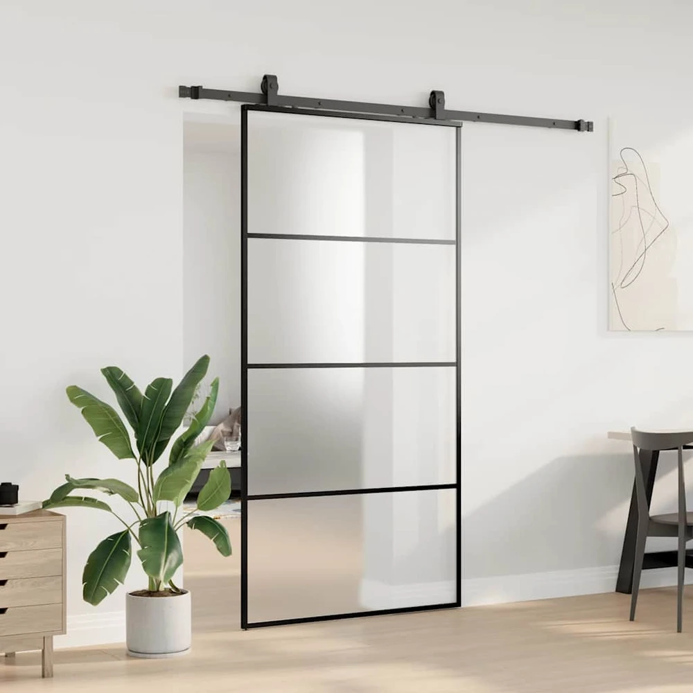 Stumdomos durys su furnitūra, juodos, 102,5x205 cm, ESG stiklas