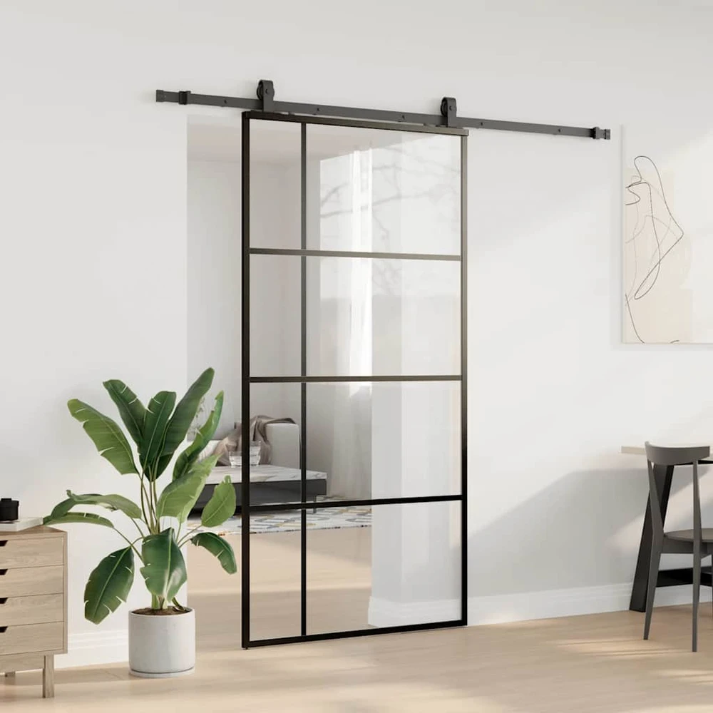 Stumdomos durys su furnitūra, juodos, 102,5x205 cm, ESG stiklas