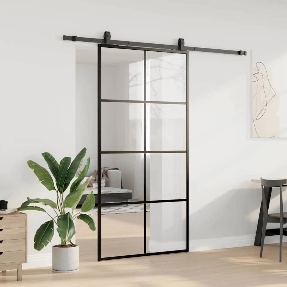 Stumdomos durys su furnitūra, juodos, 102,5x205 cm, ESG stiklas