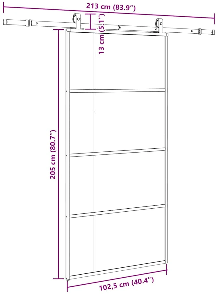 Stumdomos durys su furnitūra, juodos, 102,5x205 cm, ESG stiklas