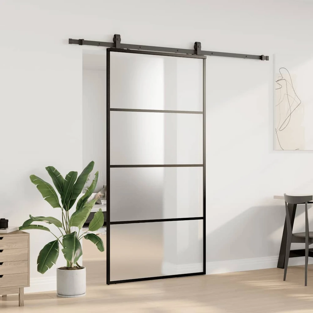 Stumdomos durys su furnitūra, juodos, 102,5x205 cm, ESG stiklas