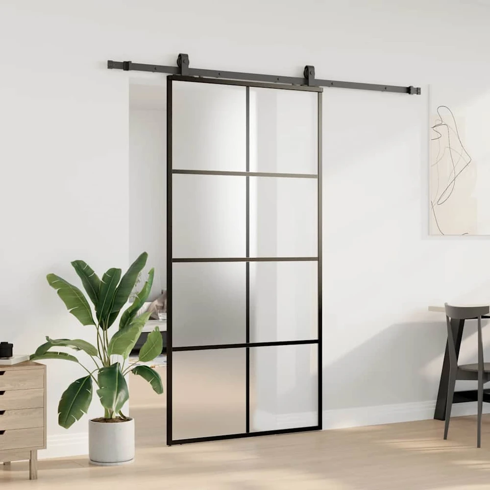 Stumdomos durys su furnitūra, juodos, 102,5x205 cm, ESG stiklas
