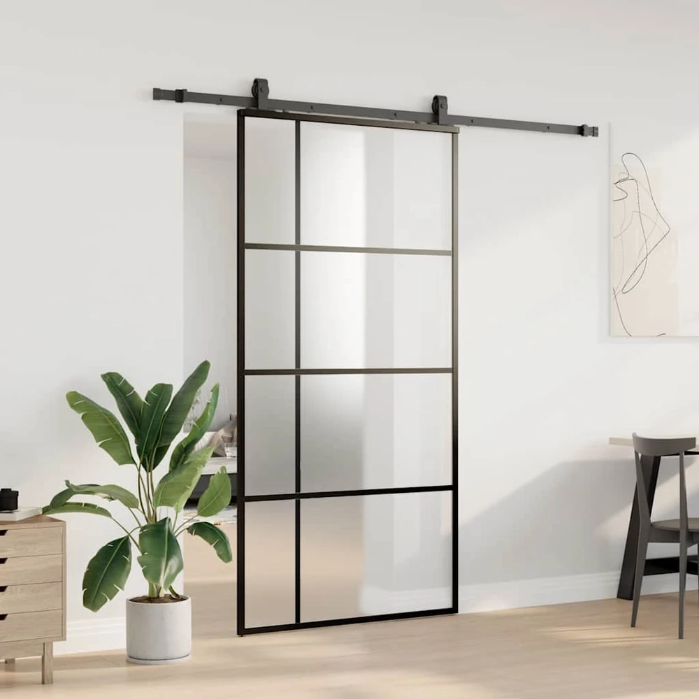 Stumdomos durys su furnitūra, juodos, 102,5x205 cm, ESG stiklas