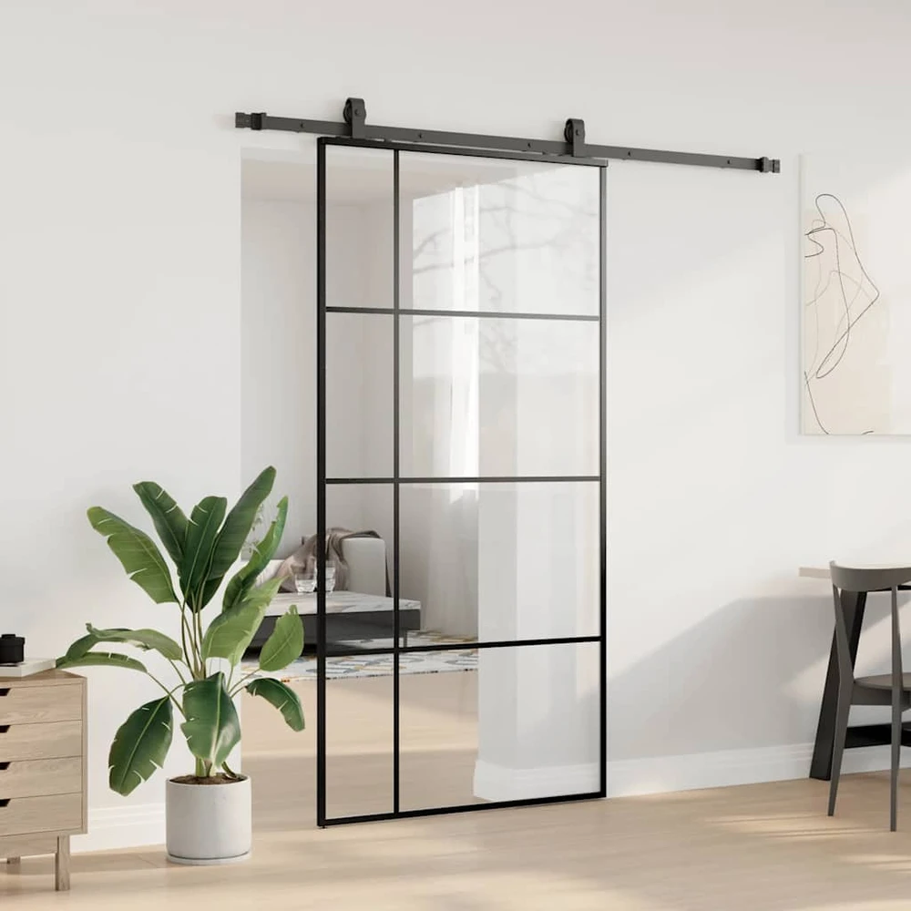 Stumdomos durys su furnitūra, juodos, 102,5x205 cm, ESG stiklas