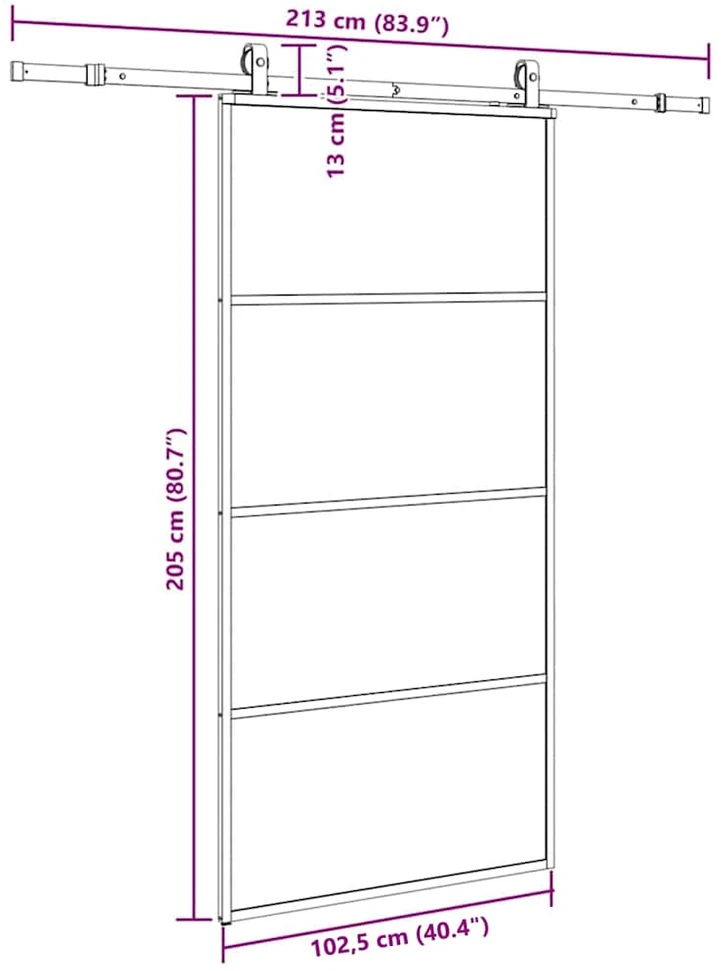 Stumdomos durys su furnitūra, juodos, 102,5x205 cm, ESG stiklas