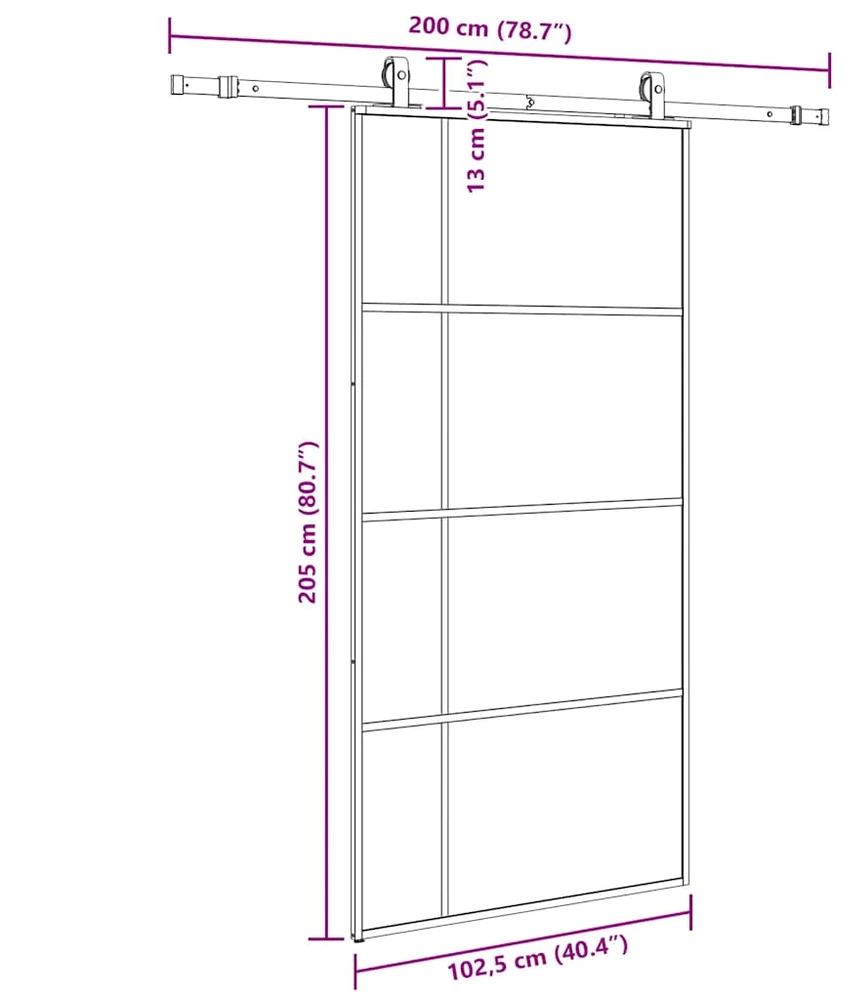 Stumdomos durys su furnitūra, juodos, 102,5x205 cm, ESG stiklas