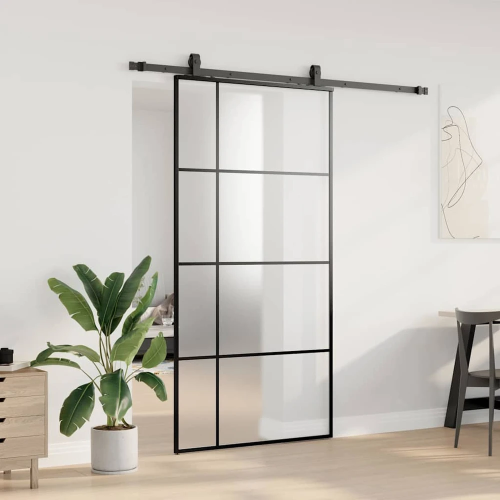 Stumdomos durys su furnitūra, juodos, 102,5x205 cm, ESG stiklas