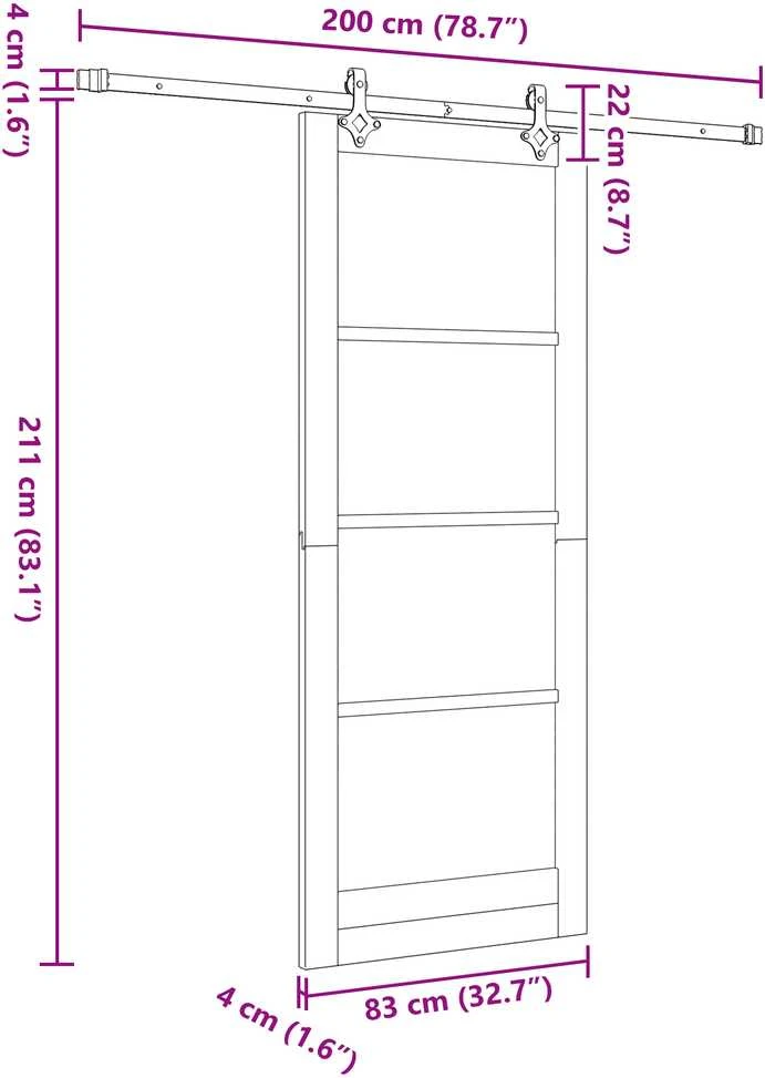 Slankios durys 83 x 211 cm Tvirtos pušies mediena ir stiklas