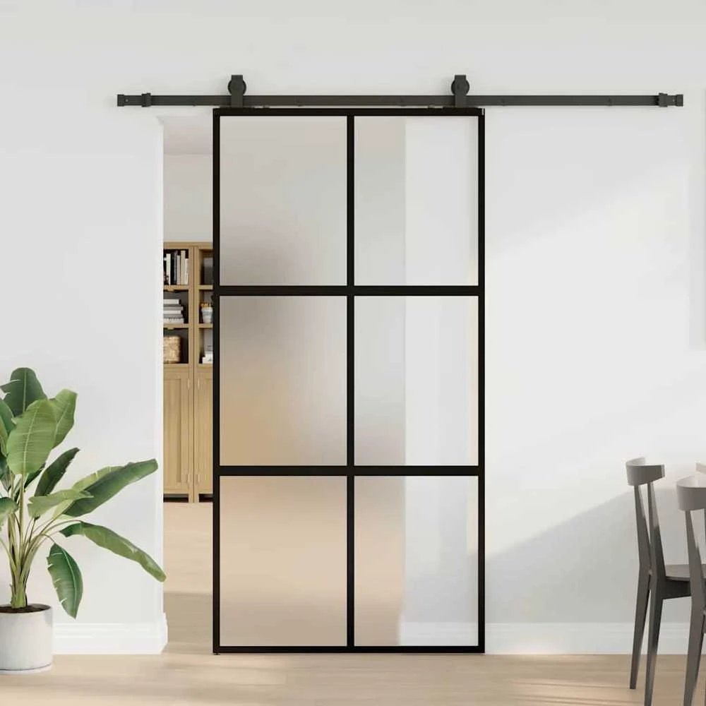 Stumdomos durys su įrangos rinkiniu, juodas, 102,5x205 cm