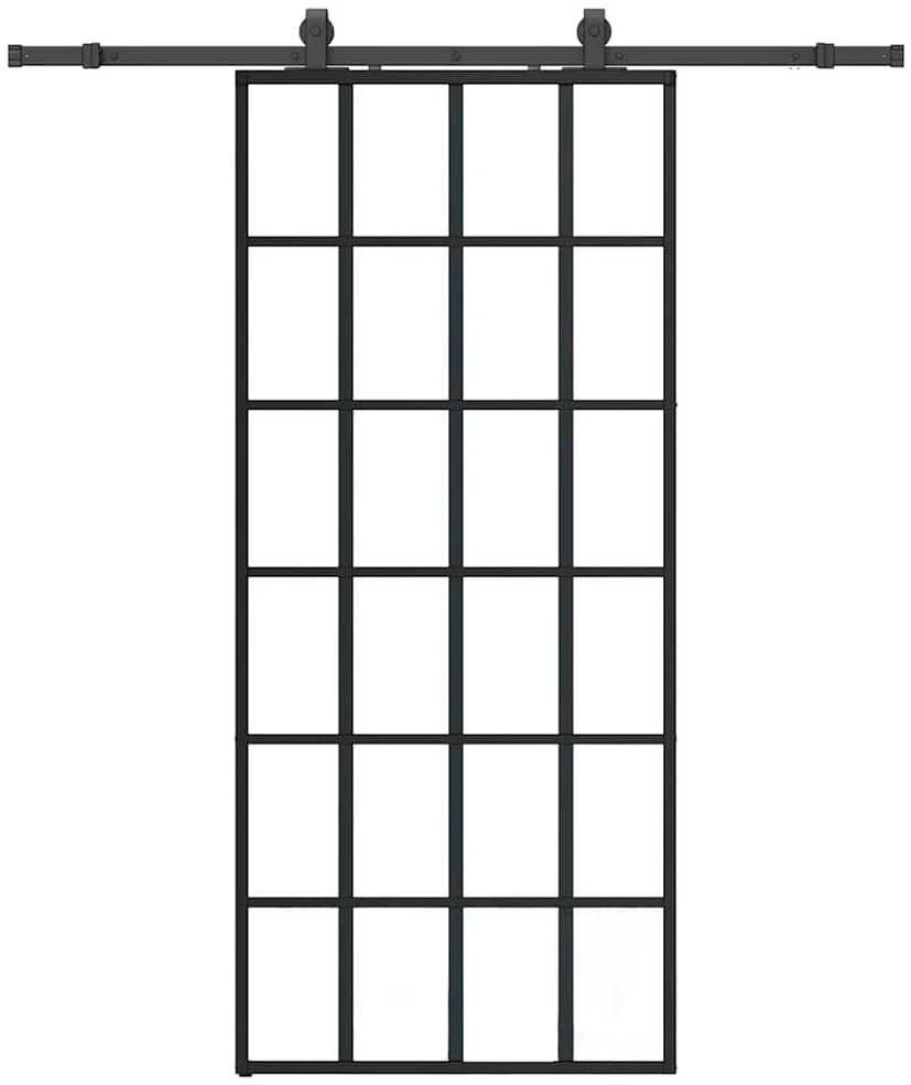 Stumdomos durys su įrangos rinkiniu, juodas, 90x205 cm, ESG ir