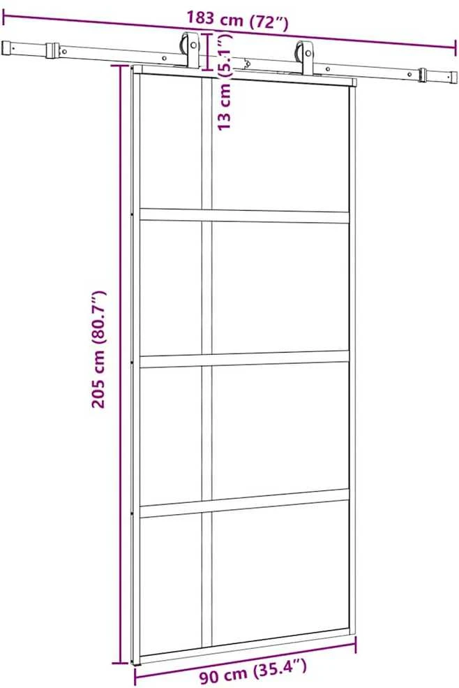 Stumdomos durys su įrangos rinkiniu, juodas, 90x205 cm