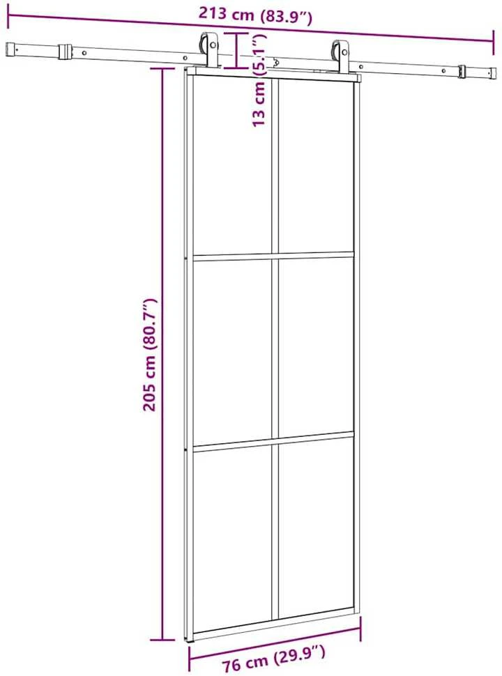 Stumdomos durys su įrangos rinkiniu, juodas, 76x205 cm, ESG ir