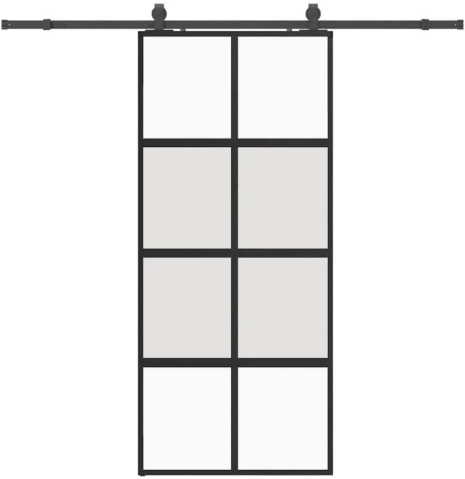 Stumdomos durys su įrangos rinkiniu, juodas, 90x205 cm