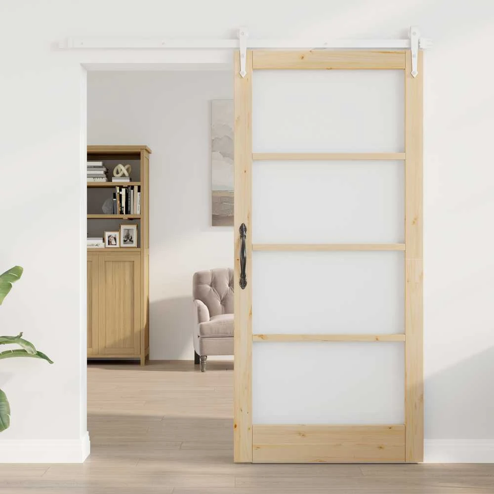 Slankios durys 93 x 202 cm Tvirtos pušies mediena ir stiklas