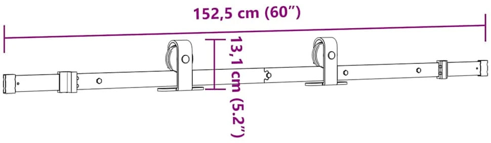 Stumdomų durų įrangos rinkinys, juodos sp., 152,5cm, plienas