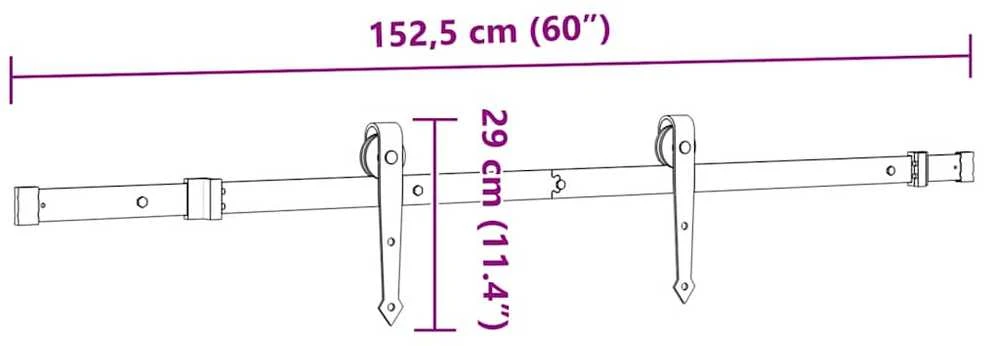 Stumdomų durų įrangos rinkinys, juodos sp., 152,5cm, plienas