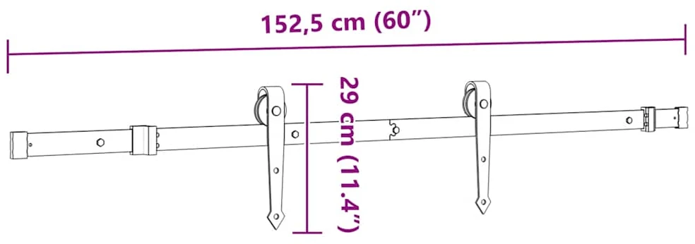 Stumdomų durų įrangos rinkinys, juodos sp., 152,5cm, plienas
