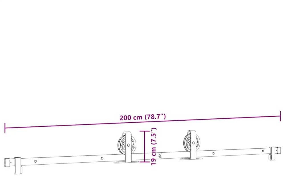 Stumdomų durų įrangos rinkinys, juodos sp., 200cm, plienas