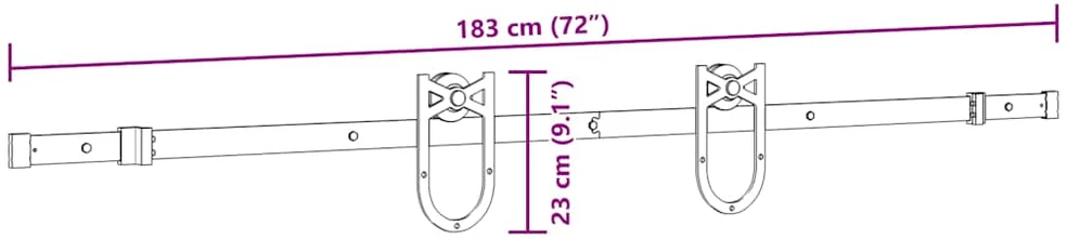 Stumdomų durų įrangos rinkinys, juodos spalvos, 183cm, plienas