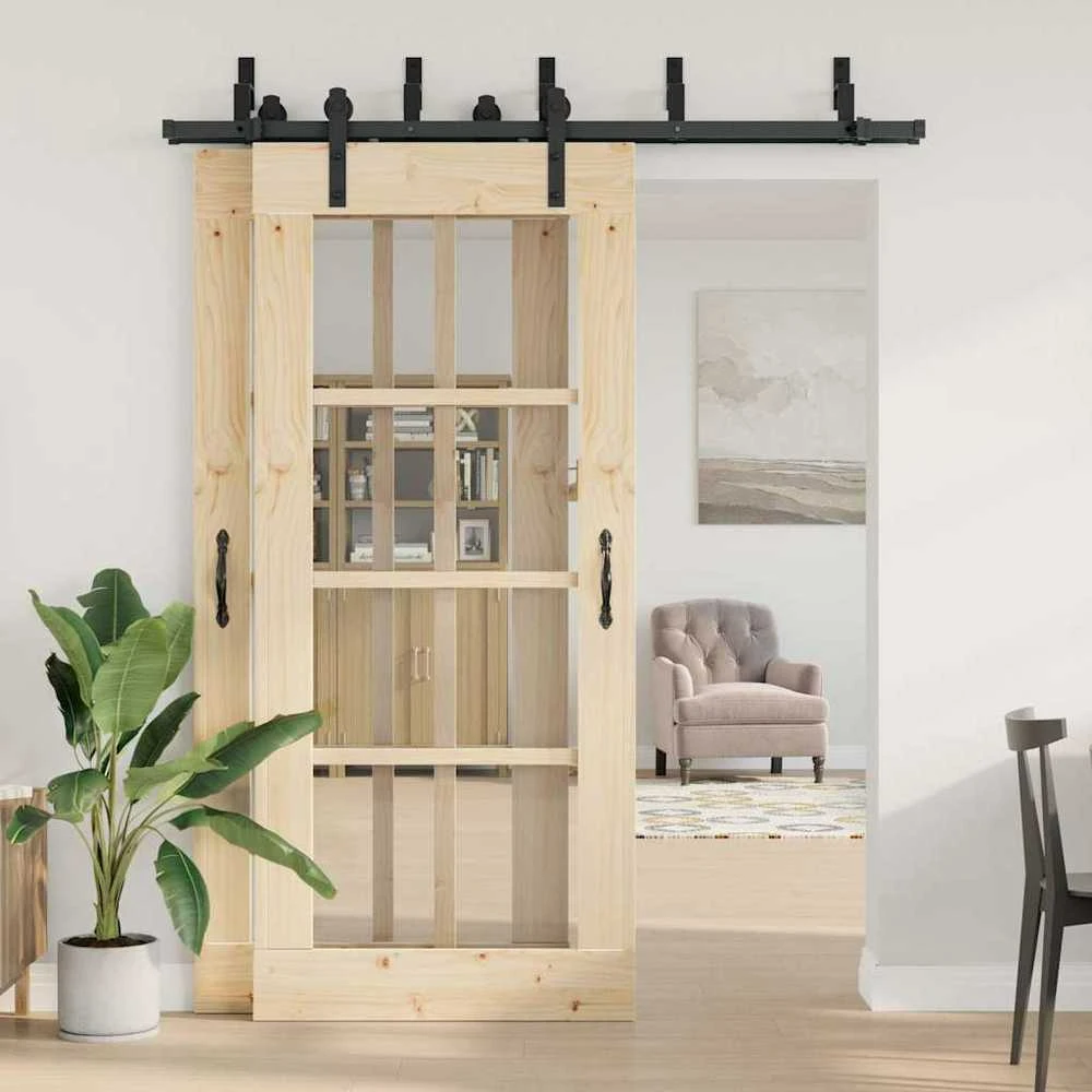 Stumdomų durų įrangos rinkinys, juodos spalvos, 183 cm, plienas