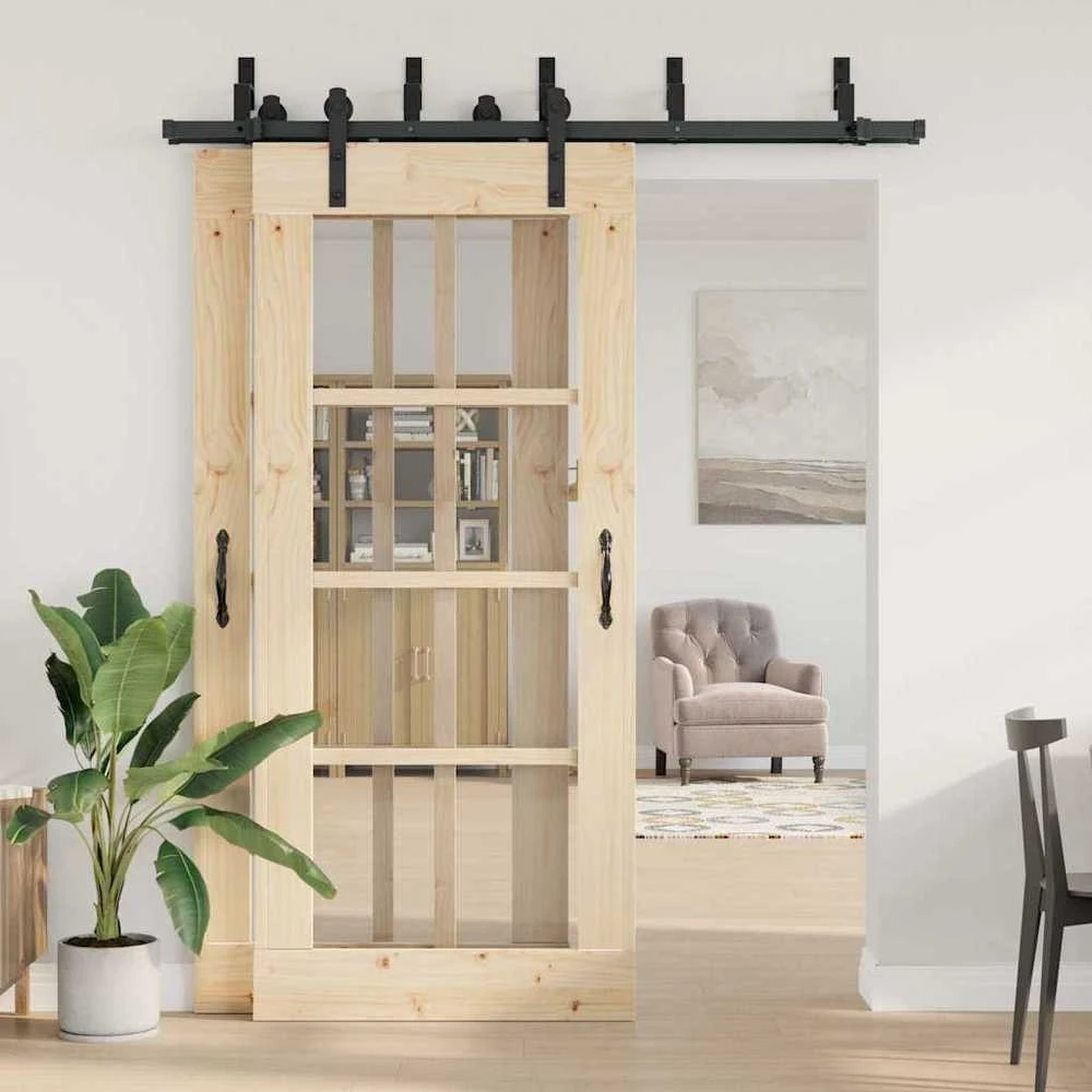 Stumdomų durų įrangos rinkinys, juodos spalvos, 183 cm, plienas