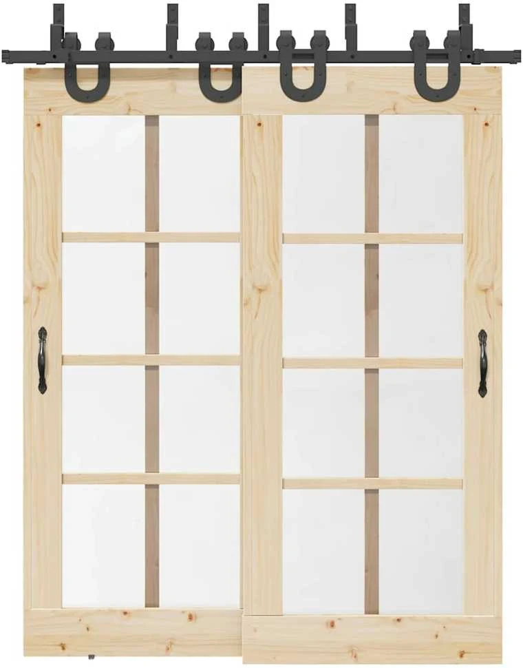 Stumdomų durų įrangos rinkinys, juodos spalvos, 183 cm, plienas