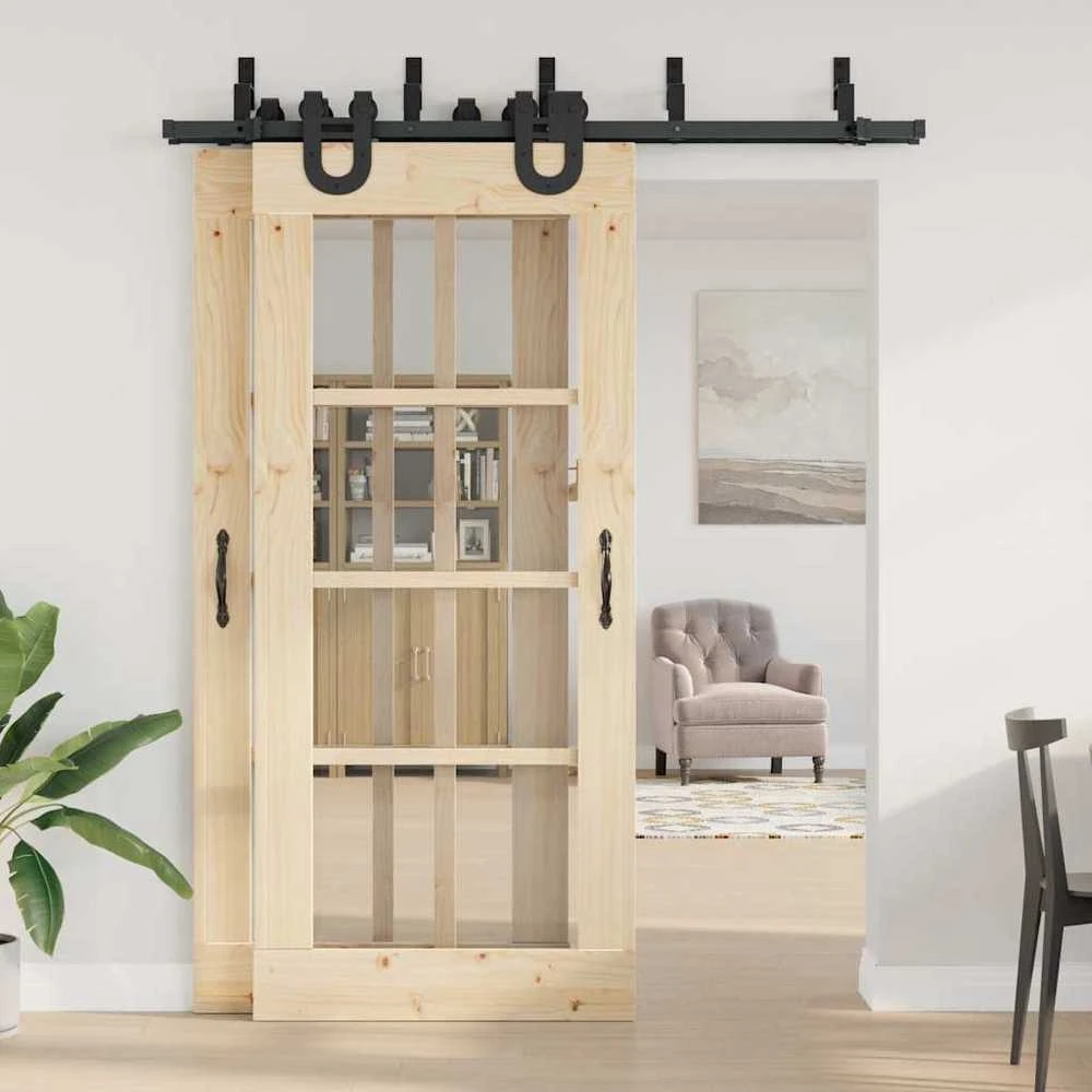Stumdomų durų įrangos rinkinys, juodos spalvos, 183 cm, plienas