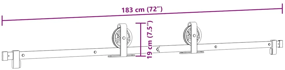 Stumdomų durų įrangos rinkinys, juodos spalvos, 183cm, plienas