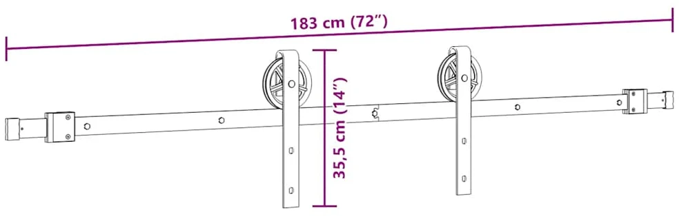 Stumdomų durų įrangos rinkinys, juodos spalvos, 183cm, plienas
