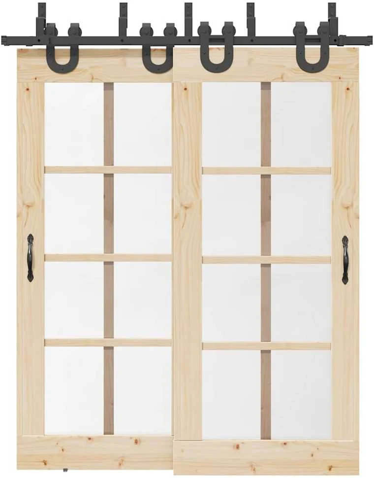 Stumdomų durų įrangos rinkinys, juodos spalvos, 183 cm, plienas