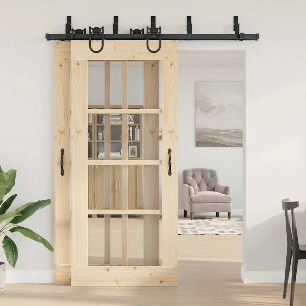 Stumdomų durų įrangos rinkinys, juodos spalvos, 183 cm, plienas
