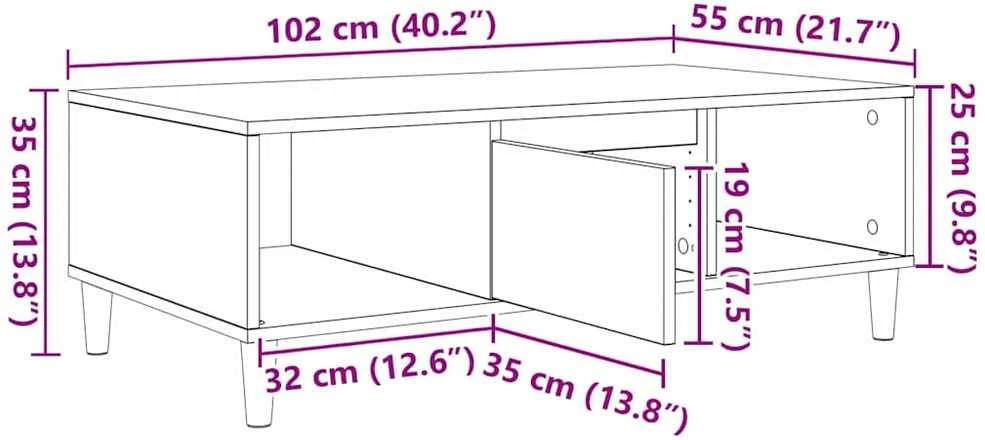 Kavos staliukas Betono pilka 102 x 55 x 35 cm Apdirbta mediena