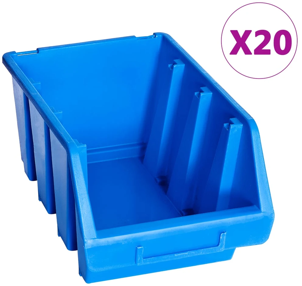Sudedamos sandėliavimo dėžės, 20vnt., mėlynos, plastikas