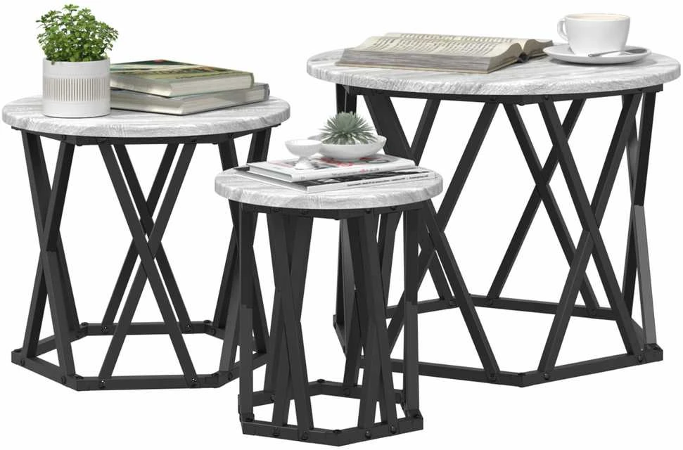 Nesting šoninis stalas 3 vnt. Pilkas Sonoma 53 x 53 x 40 cm