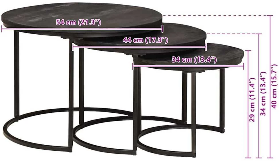 Sudediami kavos stalai 3 vnt. Juoda 54 x 54 x 40 cm