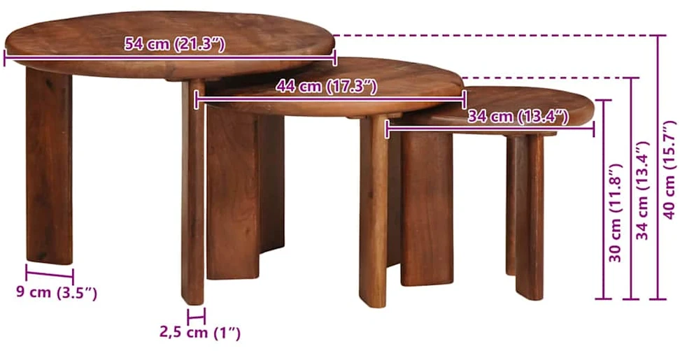 Sudediami kavos stalai 3 vnt. Medus ruda Ø 54 x 40 cm
