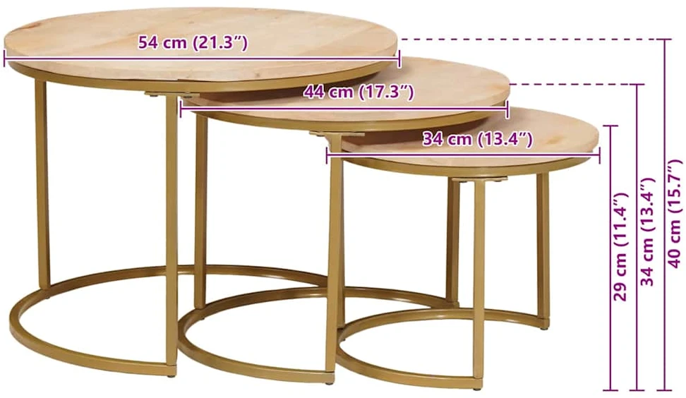 Sudediami kavos stalai 3 vnt. Ruda 54 x 54 x 40 cm