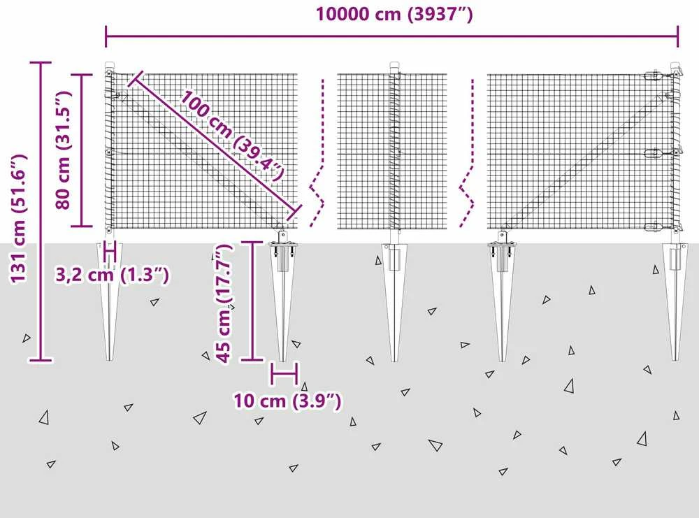Suvirintas vielinis tvoras su smailiais galais 100 x 0,8 m