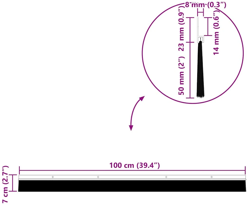 Sukabinamų durų šepetėlių sandarikliai 6 vnt. Balta 100 cm