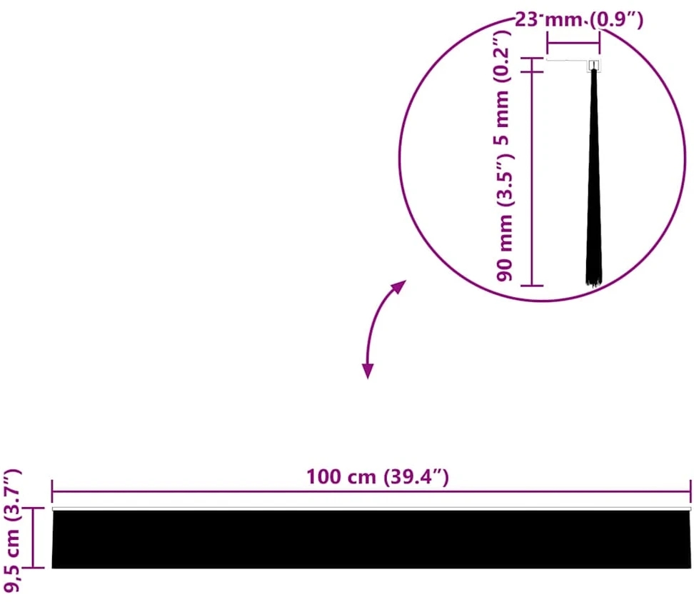 Sukabinamų durų šepetėlių sandarikliai 6 vnt. Juoda 100 cm