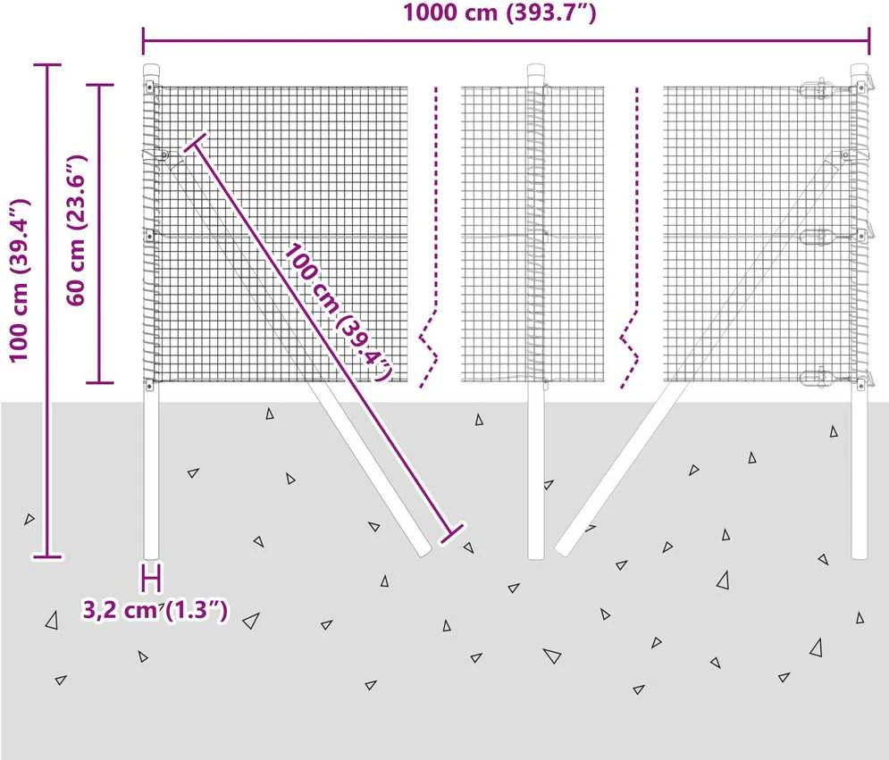 Suvirintas vielos tvora žemės tvirtinimas 10 x 0,6 m Pilka