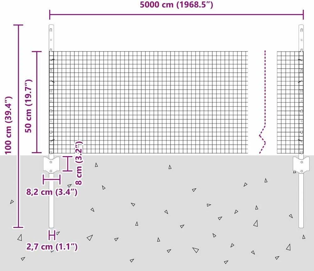 Suvirintas vielos tvora su stulpeliais 50 x 0,5 m Žalia