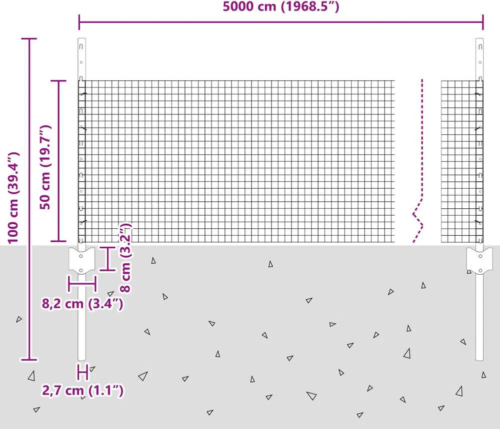 Suvirintas vielos tvora su stulpeliais 50 x 0,5 m Žalia