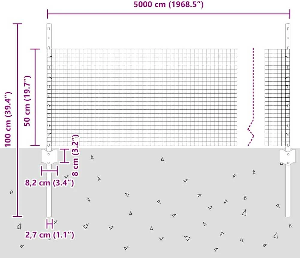 Suvirintas vielos tvora su stulpeliais 50 x 0,5 m Žalia