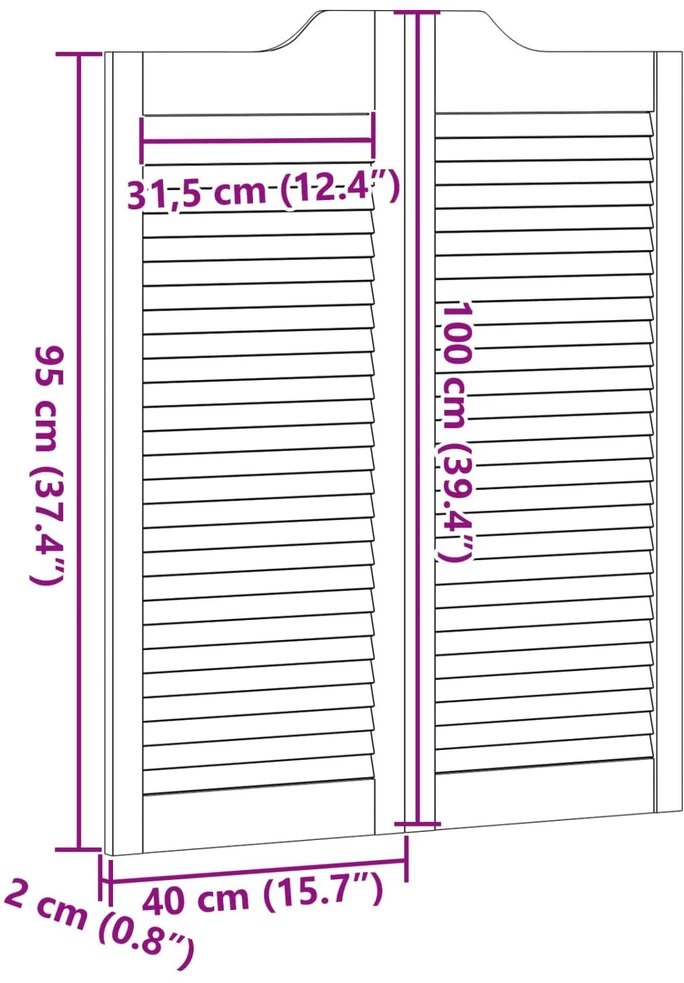Sukamosios durys 2 vnt. 100 x 40 cm Pušies medienos masyvas
