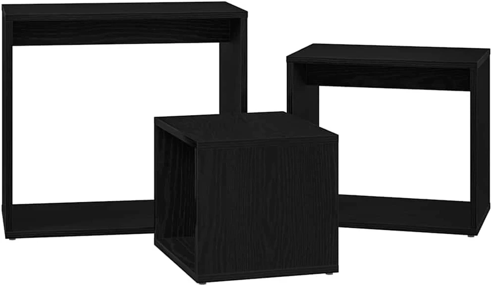 Suklijuotas stalas 3 vnt. Juodas ąžuolas 55 x 30 x 50 cm