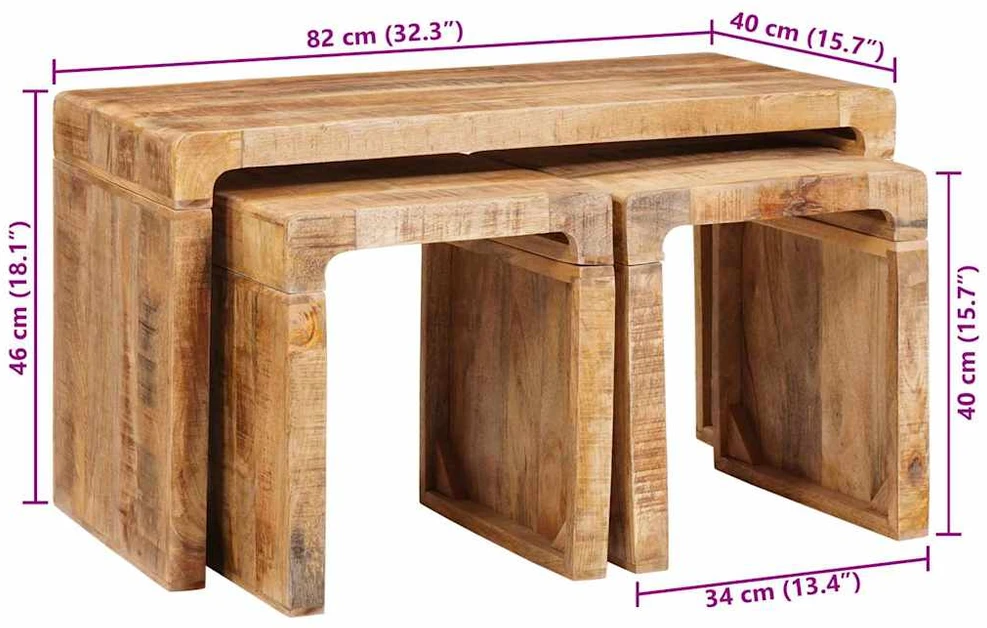 Suklijuotas stalas 3 vnt. Ruda 82 x 40 x 46 cm