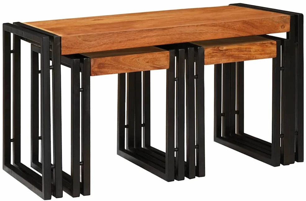 Suklijuotas stalas 3 vnt. Ruda ir juoda 82 x 40 x 45 cm
